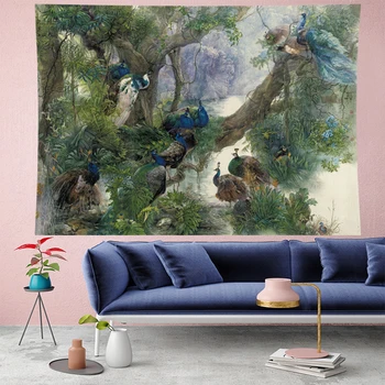 Elegants putnu gobelēns sienas karājas Zvaigžņotām putnu ainavu Gobelēni Meža Jogas Paklājiņš lauku mājas sienas dekori dzīvniekiem, Gobelēns, koks