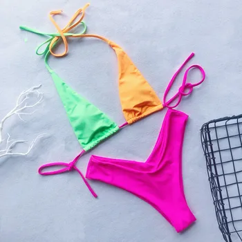 2019 Jaunas Krāsas Trijstūrī Somā Peldkostīmu Sexy Bikini Aukliņu Vienkāršā Peldkostīmu Brazīlija Beachwear Sporta Krūšturis