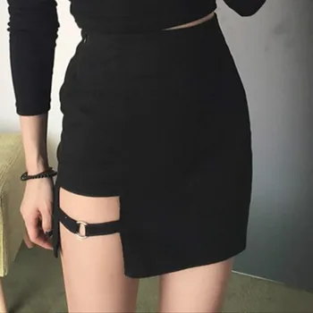 Vasaras Sexy Nelegālo Augsta Vidukļa Pārsējs Sieviešu Svārki Melnā Gothic Mini Bodycon Īsi Svārki Slim Klubs Sievietēm Streetwear Svārki