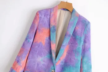 Modes mētelis gadījuma sieviešu tērpu Kritums 2020. gadam zaudēt kaklasaišu krāsošanas iespiesti garām piedurknēm dāmas žakete Retro Sieviešu jaka
