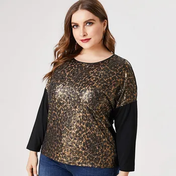 2020. gadam Ietilpst Sievietes ar garām piedurknēm Leopard las T-krekls modes dāmas Vintage elegants mamma apģērbu Plus Lieluma Sieviešu Piepilsētas Topi