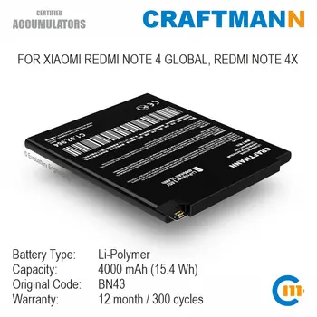 Akumulatora 4000mAh par Xiaomi REDMI 4. PIEZĪME PASAULES, REDMI, ŅEMIET vērā, 4X (BN43)