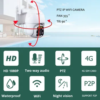 5MP Bezvadu 3G 4G SIM Kartes Kameras Āra PTZ WIFI Ūdensizturīgs 1080P Drošības CCTV Kameras P2P IS Nakts Redzamības 30M 2.5 collas