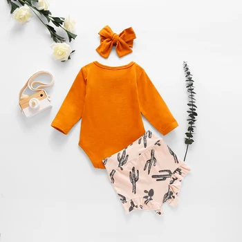 Rudens Jaundzimušais Meitenes Apģērbu Komplekts Ziedu Romper Jumpsuit Topi Ruffles Šorti Galvu Apģērbs, Apģērbu Komplekts 0-18M