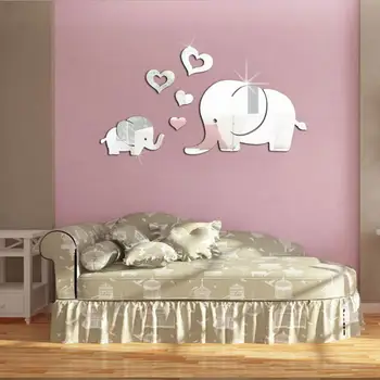 Spogulis Cute Sirds formas Zilonis, Sienas Uzlīmes, Guļamistaba Dekori DIY Noņemams Bērnu Bērni Telpu Dekorēšana Sienas 3D Sienas Uzlīmes