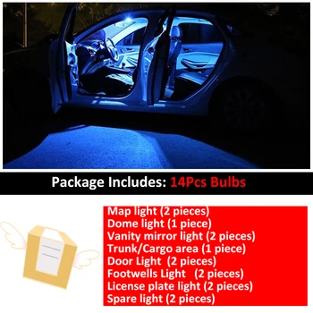 14Pcs Auto White Interjera LED Spuldzes Iepakojuma Komplektu Toyota Rav4 RAV-4 2006 -2017 2018 2019 2020 Kartes Dome Bagāžnieka Lampiņa Iceblue