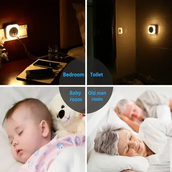 Mini Smart Sensors, Gaismas Kontroles LED Nakts Gaisma Baby Dāvanu Bērniem, Guļamistaba Indukcijas Mājas Nakts Lampa ES/ASV Plug 2 Uzlādēšana caur USB Portu