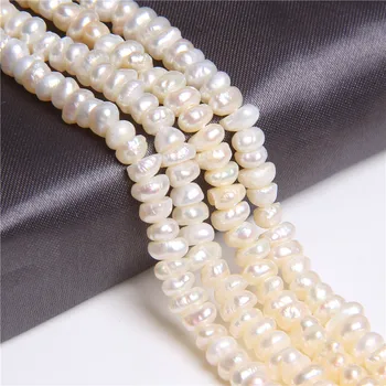 4.4 mm Dabas tīra nekustamā saldūdens pērles, krelles sieviešu rotaslietu izgatavošana monētu plakani apaļas baltas Kultivētās pērles, krelles, rokassprādzes