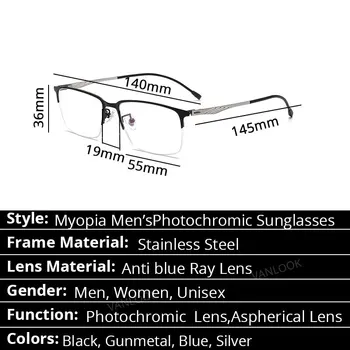 Bez Skrūvēm, Briļļu Tuvredzība Photochromic Saulesbrilles Anti Blue Ray Blue Ray, Datoru Brilles Rāmis Vīriešiem-0.50-4.25-4.75-5.25-5.75-6.00