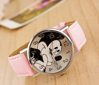 Disney Cute karikatūra kvarca rokas pulkstenis bērniem, ādas Dāmas skatīties Mickey sieviešu pulksteņi mazulis, zēns, meitenes relojes Leļļu piederumi
