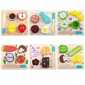 6 Stilu Bērniem Koka Griešanas Augļiem, Dārzeņiem Deserts Puzzle Virtuves Rotaļlietas Bērniem Izlikties, Spēlēt Pavārmāksla Izglītības Rotaļlieta