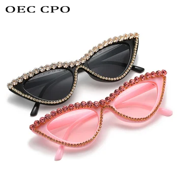 OEC CPO Rhinestone Cat eye Saulesbrilles Sieviešu Modes Kristālu Briļļu Sieviešu Zīmolu Brilles UV400 O585