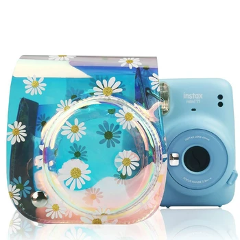 Skaidrs, Krāsains Mazas Krizantēmas Plecu Kameras Soma Fujifilm Instax Mini 11 Polaroid Kameru PU Ādas Soma Lietu Vāku