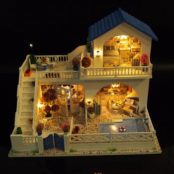 Leļļu Mājas mēbeles, Mēbeles Diy Miniatūras Putekļu Vāciņa, 3d Koka Miniaturas Namiņš Rotaļlietas Bērniem Dzimšanas dienas Dāvanu Romantisks Ceļojums