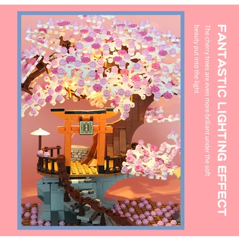 Pilsētas Street View Svētnīca Sakura Celtniecības Bloki Cherry Blossom Classic Km Māja Koka Ķieģeļu Bērniem Būvniecības Rotaļlietas Bērniem Dāvanu