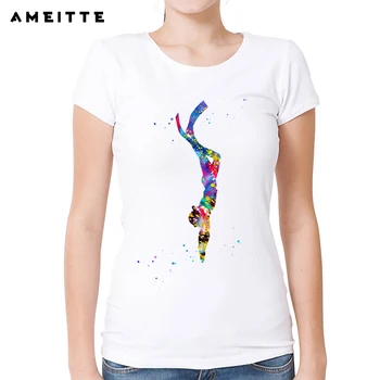 AMEITTE Akvarelis Dizaina Akvalangu nirt Druka T Kreklu Sieviešu Vasaras Kultūrisms Īsām Piedurknēm T Dāmas Baltā O-veida Kakla Ikdienas Topi