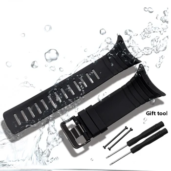 PEIYI Mīksts ūdensizturīgs silikona watchband melnās gumijas siksna ar instrumentiem, rezerves aproce par Suunto core ar