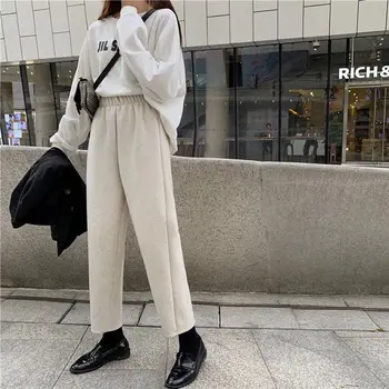 Bikses Sieviešu Elastīga, Augsta Vidukļa Gadījuma Harajuku Sieviešu Bikses Stabilu Vienkārši Sievietes Korejiešu Stilā, Modes Moderns Šiks Lady