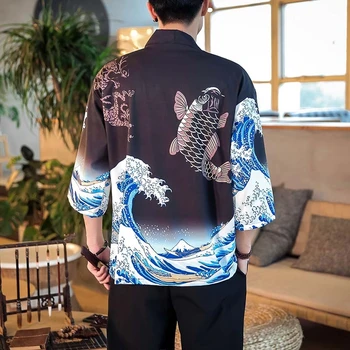 Japāņu kimono jaka vīriešiem haori yukata vīriešu samurai tērpu apģērbs kimono jaka mens kimono krekls yukata haori FF001