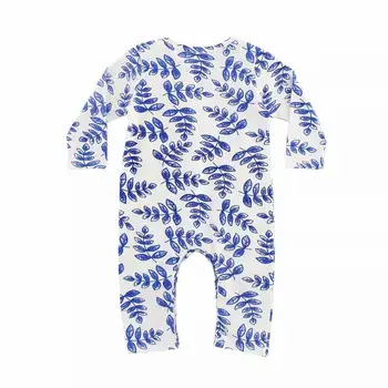 Jaundzimušais Zēni Meitenes Romper Zīdaiņu Apģērbs Cute Zils lapas Drukas garām Piedurknēm Jumpsuit drēbes Toddler Apģērbu Tērpiem