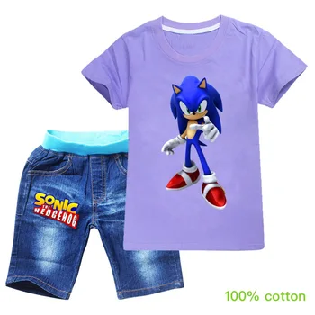 Bērnu Apģērbu Komplekti Zēniem, Drēbes, T Krekls, Džinsu Bikses Komplekti Sonic Karikatūra Kostīmi Toddler Meiteņu Komplekti Top+elsas 2gab Ikdienas Tērps, Apģērbs