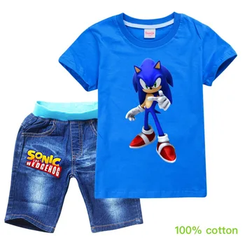 Bērnu Apģērbu Komplekti Zēniem, Drēbes, T Krekls, Džinsu Bikses Komplekti Sonic Karikatūra Kostīmi Toddler Meiteņu Komplekti Top+elsas 2gab Ikdienas Tērps, Apģērbs