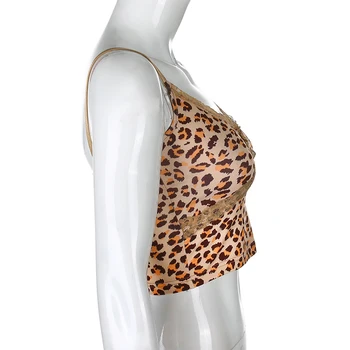 Sweetown Raibs Mežģīņu Malu Leopard Kultūru Tops bez Piedurknēm Sievietēm Sexy Puse Clubwear V Kakla Slim Streetwear Top Tees Y2K Estētisko