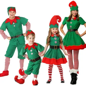 Ziemassvētki Bērnu Apģērbu Uzstādīt Jaunu Mazuļiem Bērnu Santa Claus Cosplay Tērps, Zaļš, Silts, jaungada Kostīmi Zēniem un Meitenēm Ģimenes