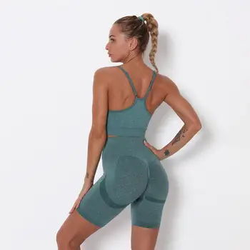 Bezšuvju jogas push up bikses kopa scrunch muca fitnesa treniņu bikses sievietēm polsterēta sporta krūšturis sporta īsi treniņu apģērbi