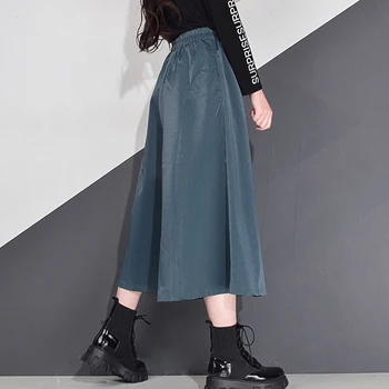 XITAO Kroku Bikses Modes Jaunā Sieviešu Elastīgs Viduklis Kroku vienkrāsainu Ikdienas Stila Plaša Kāju Bikses 