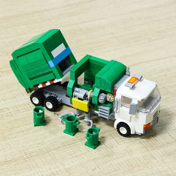 DIY Sanitārijas Transportlīdzekļa Celtniecības Bloki Automašīnas Modeļa Rotaļlietu, Pilsētas Pakalpojumu Garbage Truck Bērniem Ķieģeļus Celtniecības Rotaļlietas Bērniem Dāvanas