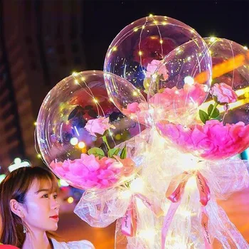 1pc LED Gaismas Balonu Rožu Pušķis Hēlija Pārredzamu Ballons Kāzu Mājas Puse dāvanas Laimīgu Jauno Gadu Ir 2021. Noel Navidad #16