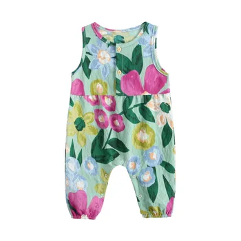 Baby Girl Romper Toddler Bērnu Kokvilnas Jumpsuit Apģērbu Zīdaiņiem Vasaras Ziedu Piedurknēm Playsuit Sunsuit Jaundzimušo Apģērbi