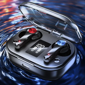Bluetooth TWS Austiņas LED Bezvadu Earbuds Ar CVC 8.0 Touch Kontroli HiFi 9D Stereo Headphons Ūdensizturīgs Austiņas Mikrofons