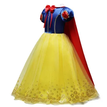 YOFEEL Princess Snow White Dress up Kostīms Meitenēm Bērniem Puff Piedurknēm Tērpus ar Garu Apmetni, Bērnu Puses Dzimšanas dienas Iedomātā Kleita