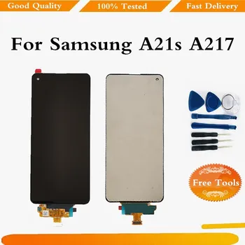 Original LCD Samsung A21s A217 A217F LCD Displejs, Touch Screen Digitizer Montāža Samsung A217F Ekrāns Ar Rāmi +Instrumenti