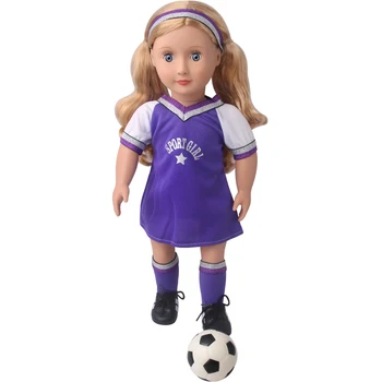 18 Collu Amerikāņu Lelle Meiteņu Drēbes Vasaras Purple Sporta Set+Galvas+Zeķes Jaundzimušo Bērnu Rotaļlietas Piederumi Fit 43 Cm Zēns lelle c955