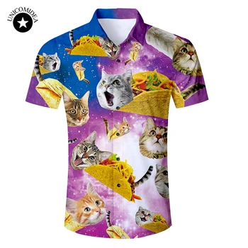 Eur Izmēra Vīriešu Krekls Smieklīgi Galaxy Telpu Kaķis Kaķēns 3d Drukas Havaju Krekls Vīriešu Slim Fit Īsām Piedurknēm Krekli 2020. Gada Vasaras Drēbes