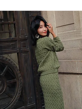 SMTHMA Augstas kvalitātes Eleganci korejiešu versija apaļu kakla brīvs džemperis džemperis+ sievietes divdaļīga Svārki uzvalks