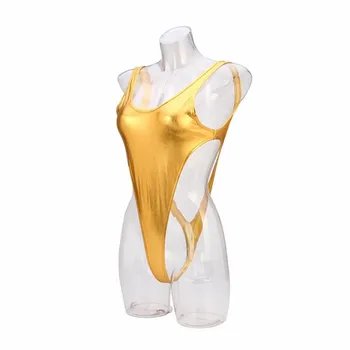 Sieviešu Slapjš Izskatās, High Cut Bodysuit Multicolor Seksīgi Spīdīgu Mākslīgās Ādas No Viena Gabala Leotard Pavada Bez Piedurknēm, Ar Augstu Samazināt Bodysuit