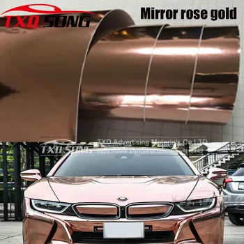 Jaunākās Augstas elastīgus spogulis rose gold Chrome Mirror elastīgu Vinila Ietīšana Lapa filmiņa Auto Uzlīme Decal Lapa