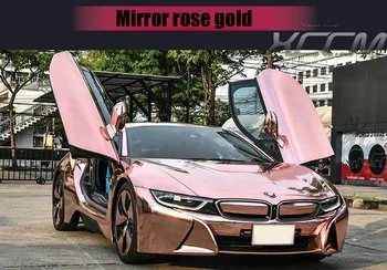 Jaunākās Augstas elastīgus spogulis rose gold Chrome Mirror elastīgu Vinila Ietīšana Lapa filmiņa Auto Uzlīme Decal Lapa