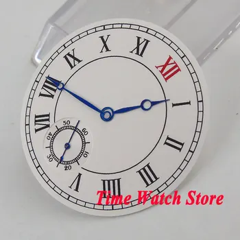 38.9 mm balts sterial dial, Romiešu cipariem Watch dial fit ETA 6498 puses likvidācijas kustība +zils rokās D104
