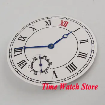 38.9 mm balts sterial dial, Romiešu cipariem Watch dial fit ETA 6498 puses likvidācijas kustība +zils rokās D104