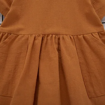 Kokvilnas veļa meitene kleita vasarā gadījuma zaudēt īsām piedurknēm savirmot apakšā bērnu apģērbs ar kabatām WT41