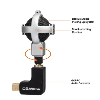 COMICA SPM-VG05 Bumbu-shaped Stereo Mikrofons Video Intervijas Mikrofons GoPro Hero Kamerām 3/3+/4 - Sudraba