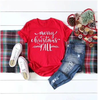 Priecīgus Ziemassvētkus Yall Krekls sarkans sieviešu modes sauklis grafiskais vintage vegāns t-krekls grunge camisetas tumblr tee kokvilnas dāvanu tops