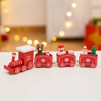 Koka Ziemassvētku Vilciena Rotājumu Ziemassvētku rotājums Mājās Ziemassvētku Vecīša Dāvanu Rotaļlietas, Amatniecības Galda Deco Navidad Ziemassvētki un Jaunā Gada Dāvanu