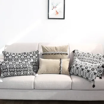 30x50/45x45cm Ziemeļvalstu pušķis brūna spilvenu aptvert mūsdienu melna balta ģeometriskā lunbar spilvena segums mest spilvendrāna dīvāns