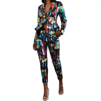 Jaunas Ielidošanas Drukāt Uzvalks Sievietes 2 Gabals, kas Krāsains Drukāt Modes Tērpi Sievietēm 